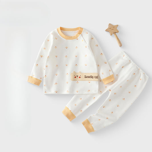 Cotton Long Sleeve Top & Pants Set - Yellow Cat