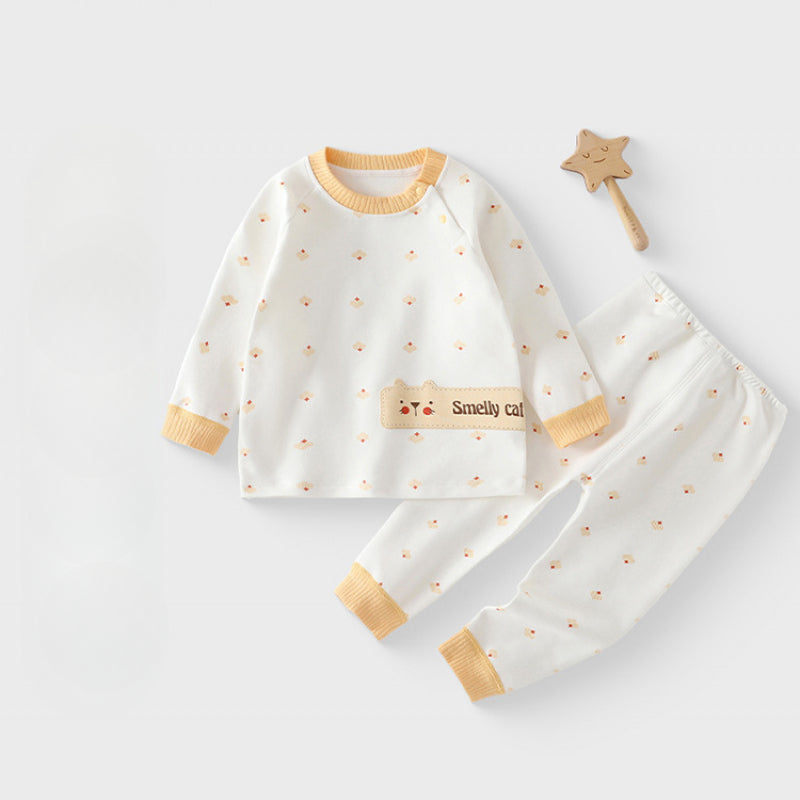 Cotton Long Sleeve Top & Pants Set - Yellow Cat