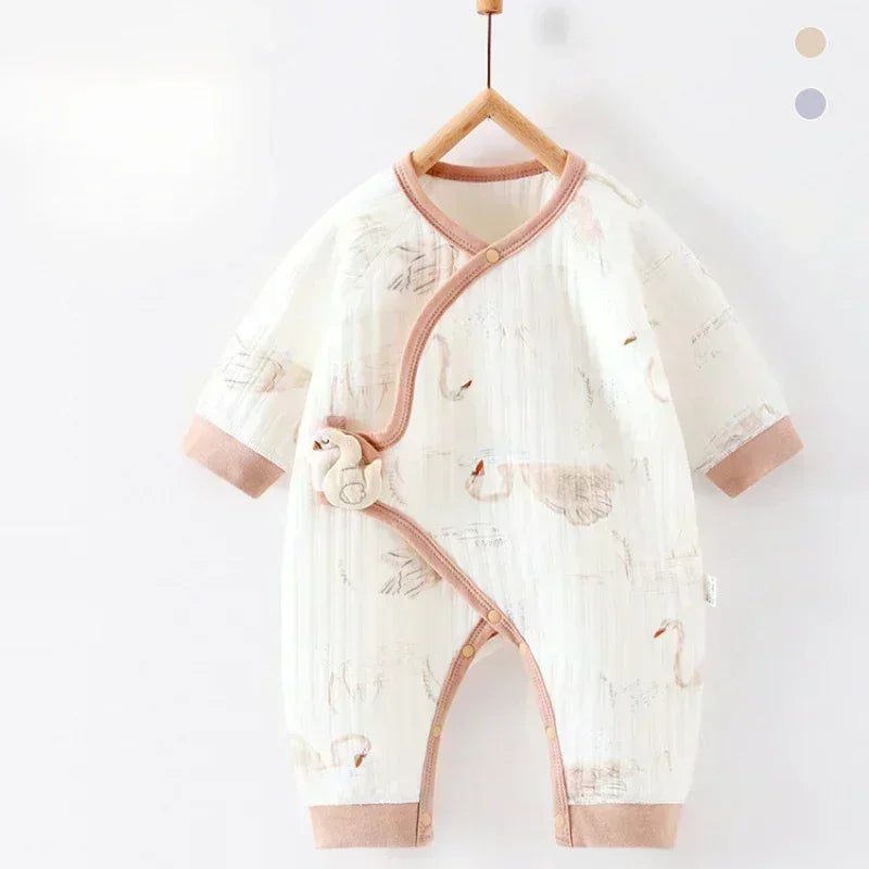 100% Cotton Warm Long Sleeve Romper with Velcro Closure - Bear - Organic Cotton Clubs