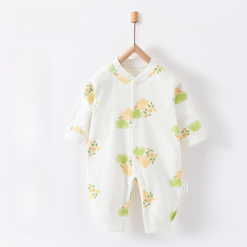 100% Cotton Snap-Up Long Sleeve Romper - Blue Bird