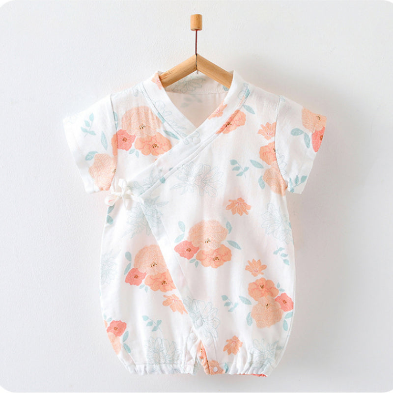 Cotton & Bamboo Muslin Short Sleeve Romper - Flower with Bunny