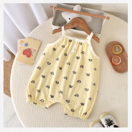 100% Cotton Sleeveless Romper - Yellow Elephant