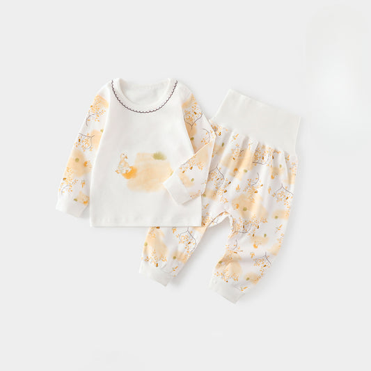 100% Cotton Long Sleeve Top & Pants Set - Yellow Spring