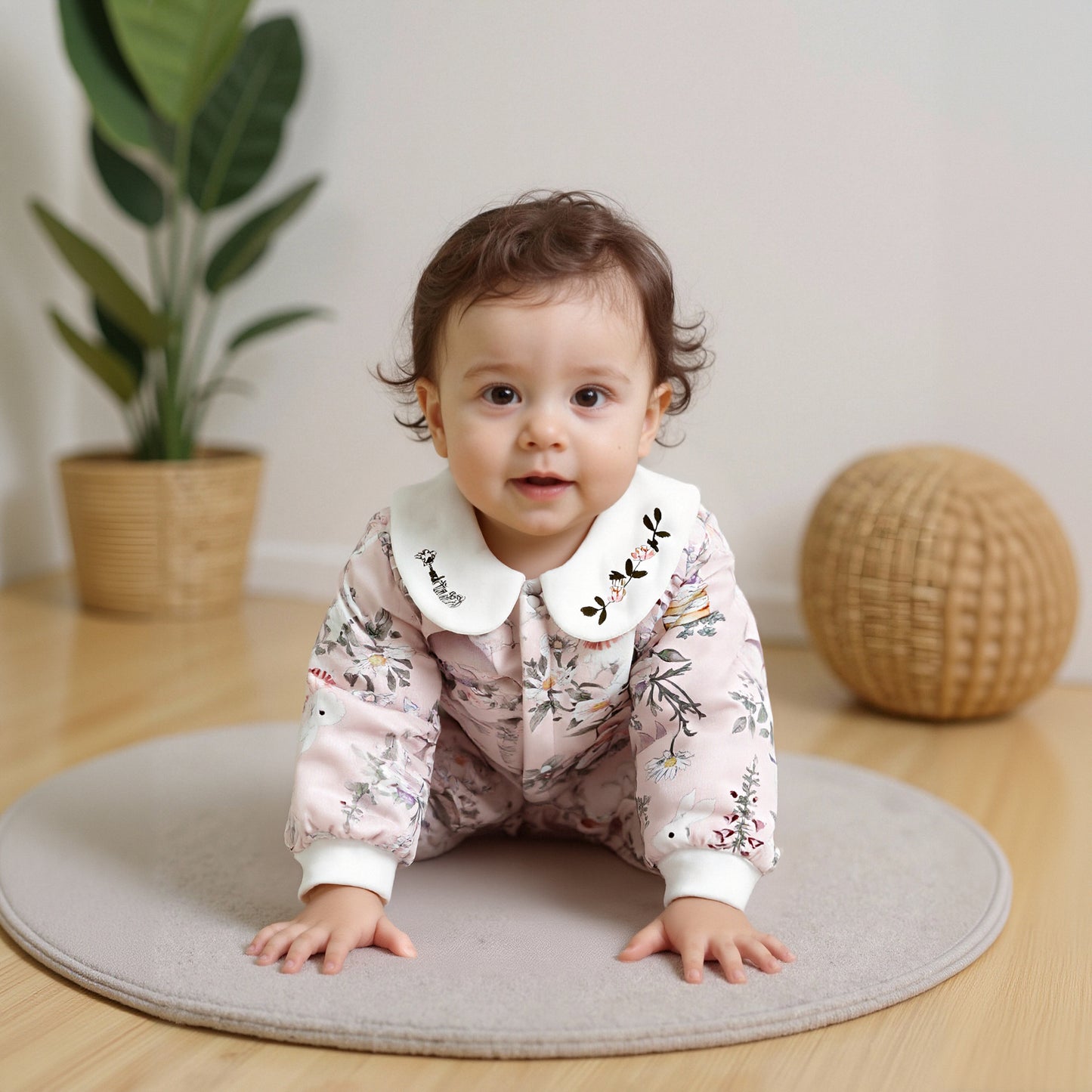 100% Cotton Quilted Long Sleeve Snap-Up Romper - Blue Zebra