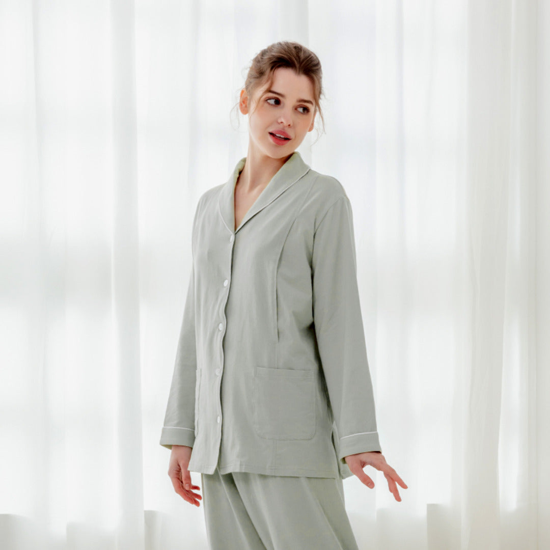 Cotton Button-Up Maternity Pajama-  Purple