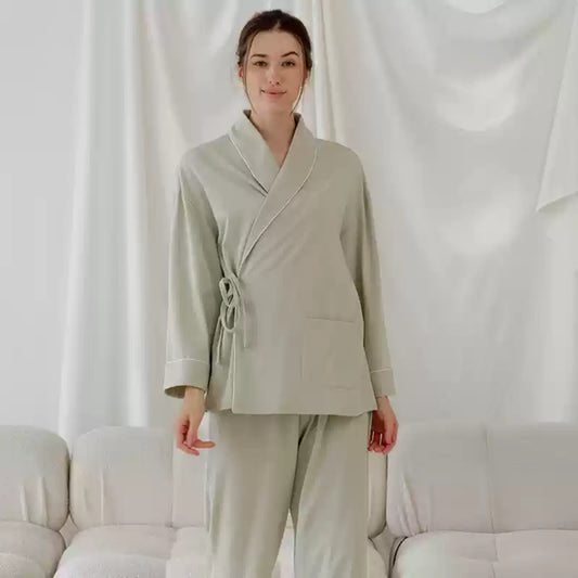 Pyjama de maternité en coton cache-cœur - Vert