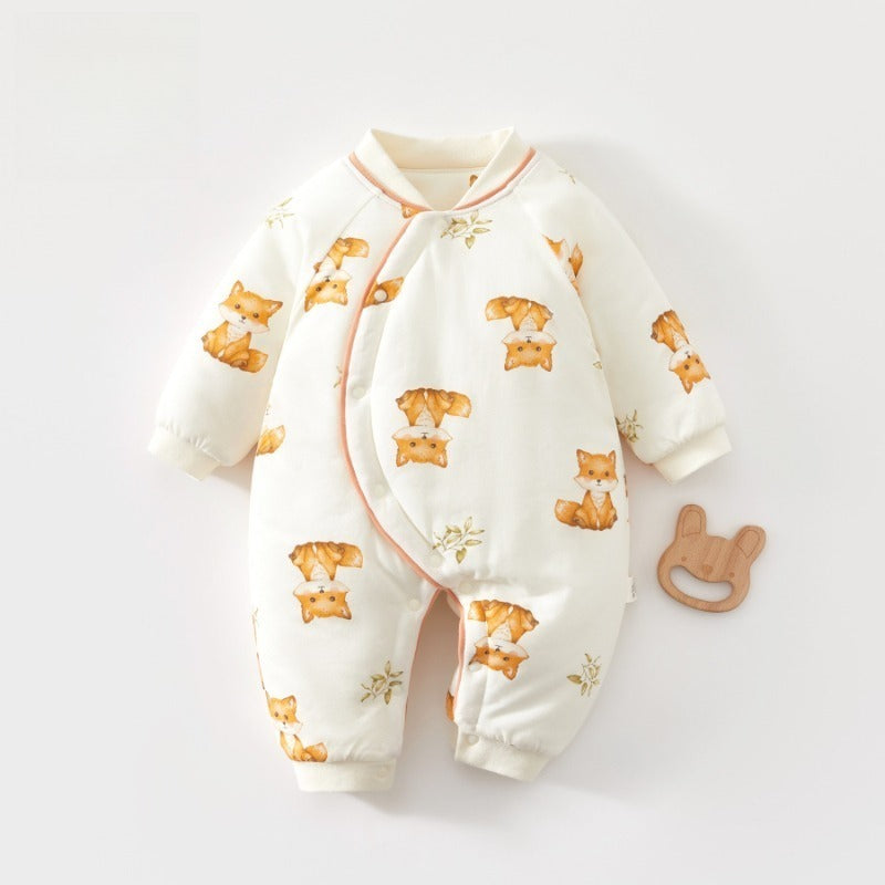100% Cotton Long Sleeve Snap-Up Quilted Romper - Yellow Bunny