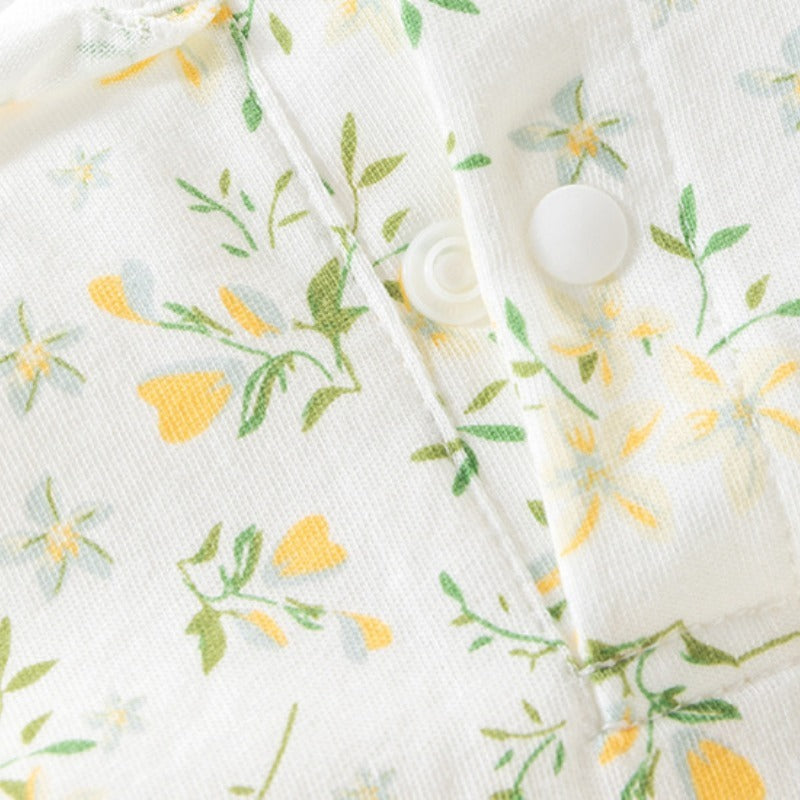 100% Cotton Flutter-Sleeve Dress - Yellow Spring Floral