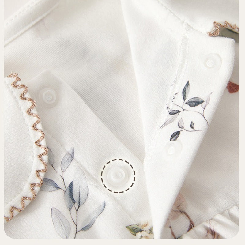 100% Cotton Long Sleeve Overhead Bodysuit - White Crane