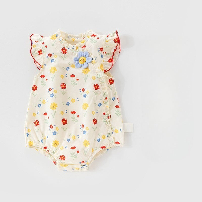 100% Cotton Sleeveless Bodysuit - Green Floral Garden