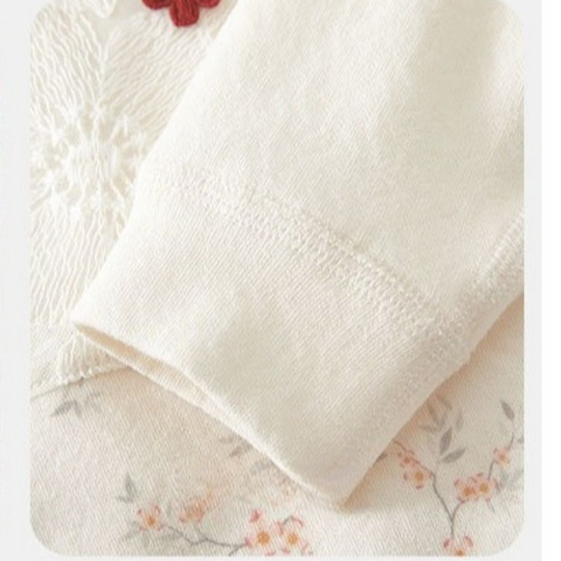 Cotton Long Sleeve Snap-Up Bodysuit - Red Flower