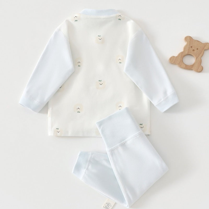 100% Cotton Long Sleeve Snap-Up Top & Pants Set - Brown Bear
