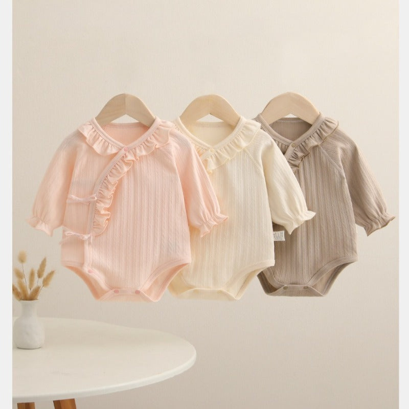 100% Cotton Long Sleeve Pullover Bodysuit - Beige