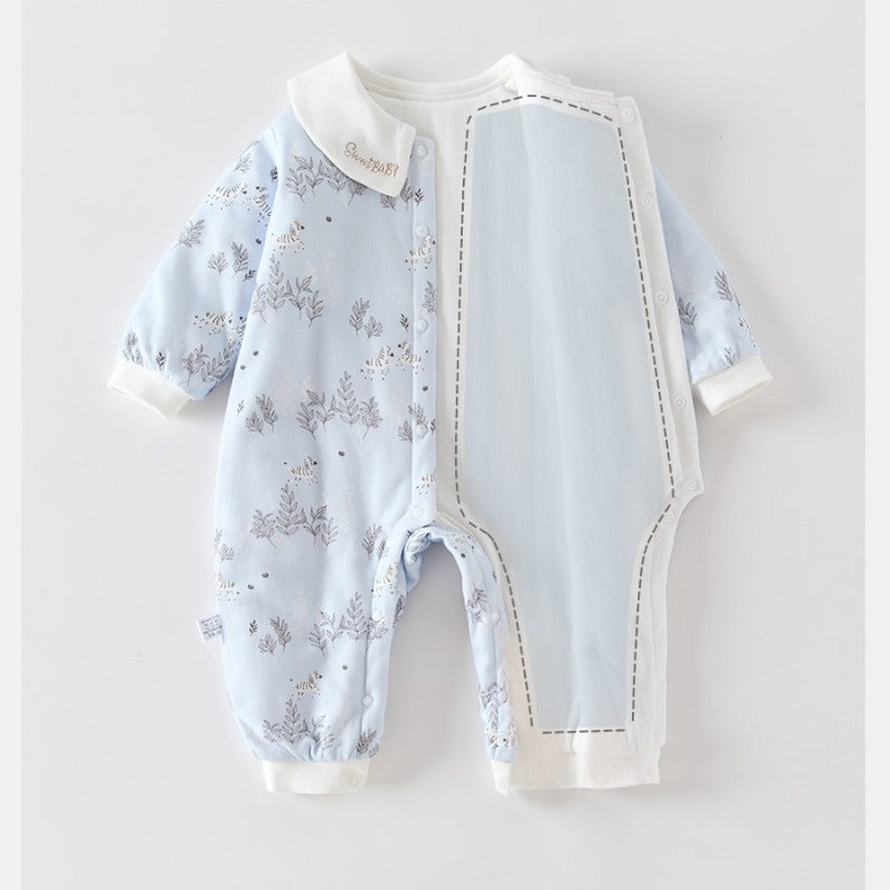 100% Cotton Warm Long Sleeve Snap-Up Romper - Pink Flowers