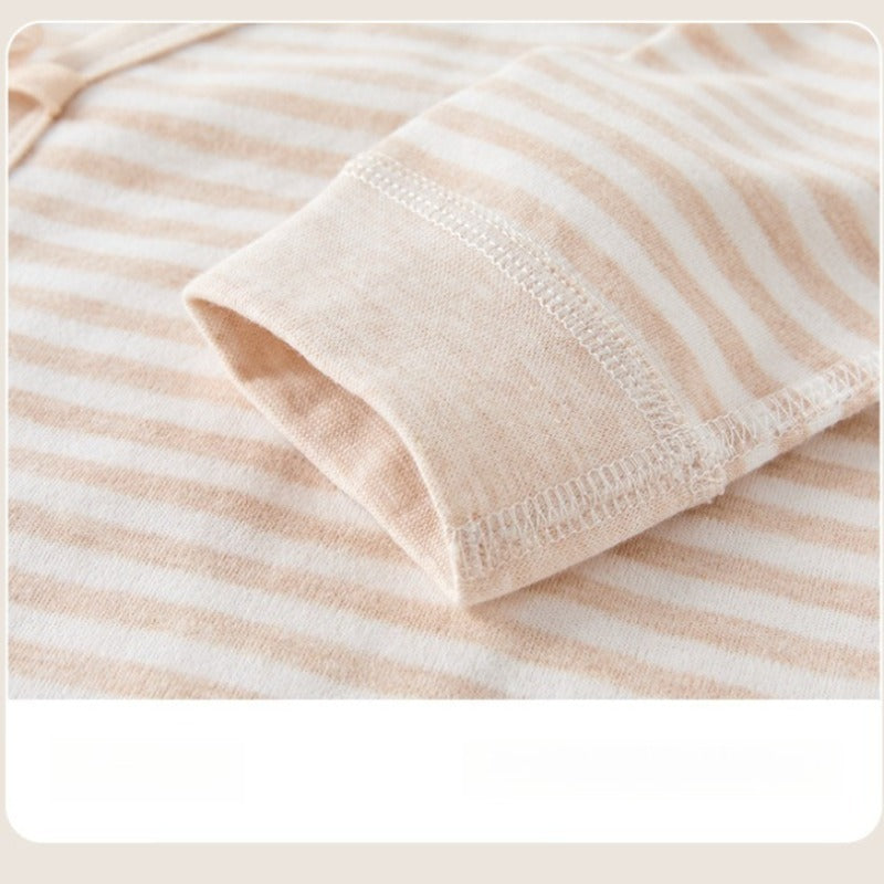 [2-Pieces Set] 100% Cotton Long-Sleeve Kimono Romper - Blue & Blue Stripe