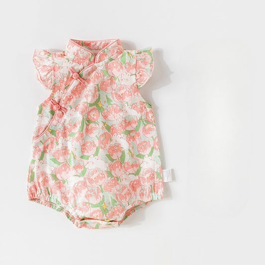 100% Cotton Flutter-Sleeve Bodysuit - Pink Blossom