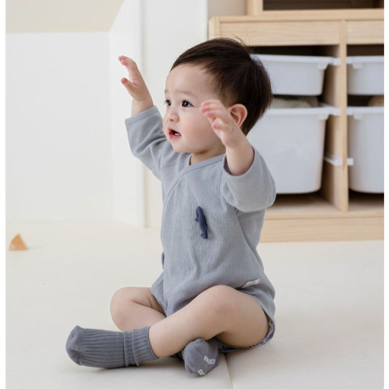 100% Cotton Long Sleeve Kimono Bodysuit - Blue