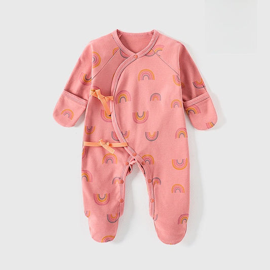 100% Cotton Footed Onesie with Mittens - Pink Rainbow