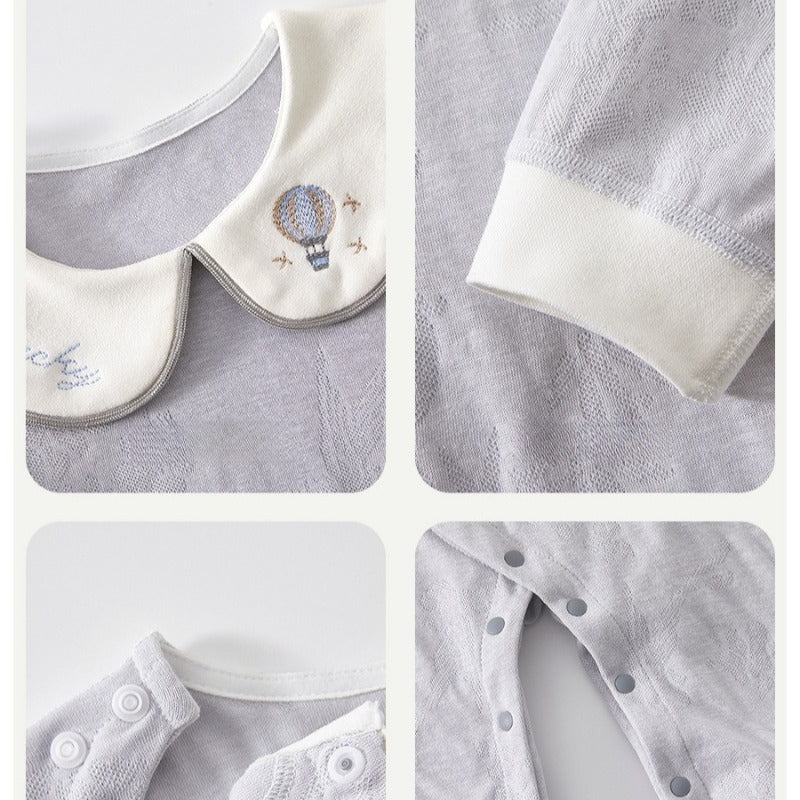 100% Cotton Long Sleeve Snap-Up Romper - Brown Airplane