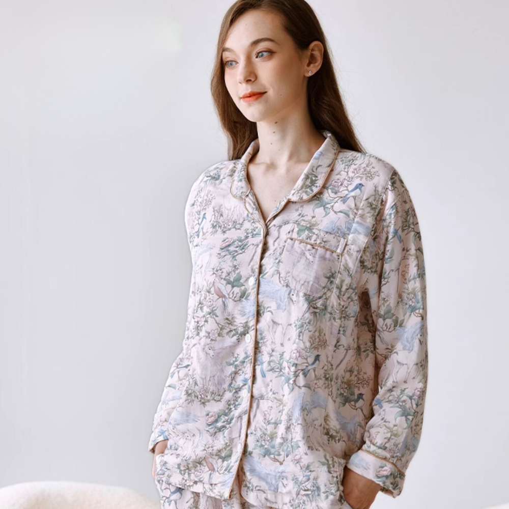 Organic Cotton Muslin Warm Maternity Pajama- Blue Dream Garden