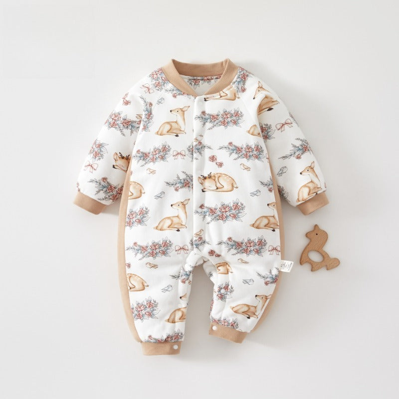 100% Cotton Long Sleeve Snap-Up Quilted Romper - Tiger & Forest