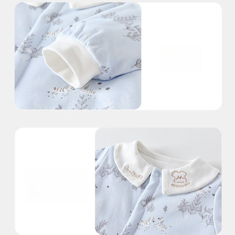 100% Cotton Warm Long Sleeve Snap-Up Romper - Pink Flowers