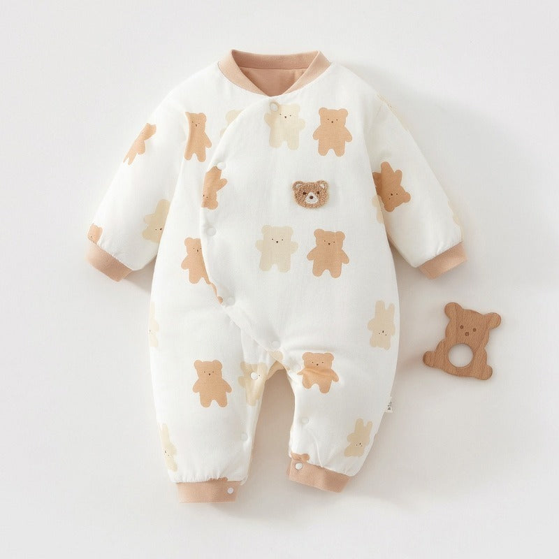 100% Cotton Long Sleeve Snap-Up Quilted Romper - Tiger & Forest
