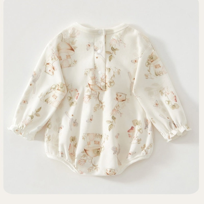 100% Cotton Long Sleeve Pullover Bodysuit - Pigeon with Flower