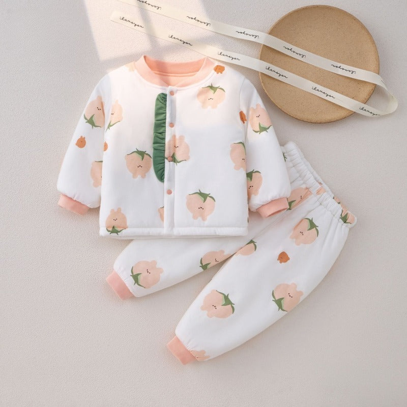 100% Cotton Long Sleeve Quilted Top & Pants Set - Yellow Lovely Bear