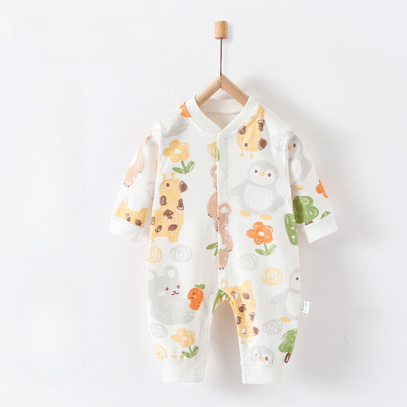 100% Cotton Snap-Up Long Sleeve Romper - Blue Bird