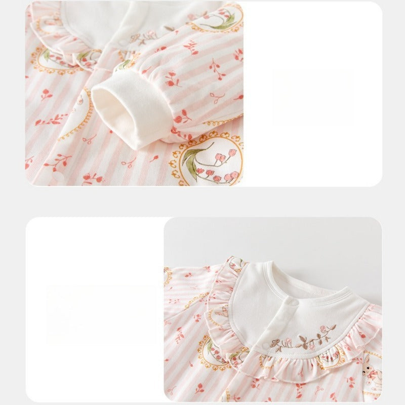 100% Cotton Quilted Long Sleeve Snap-Up Romper - Brown Flower Garden