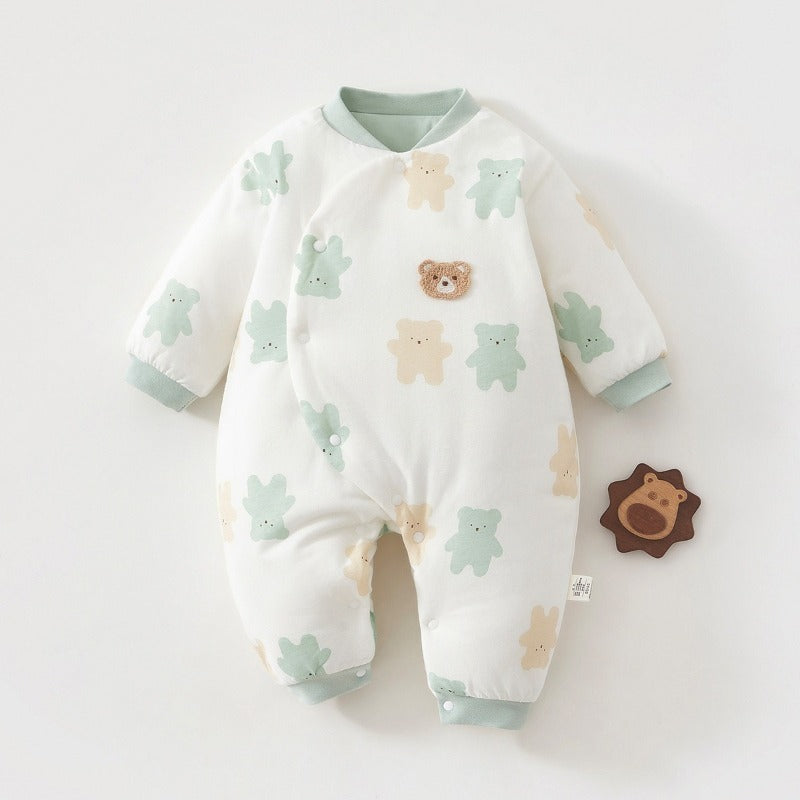 100% Cotton Long Sleeve Snap-Up Quilted Romper - Tiger & Forest