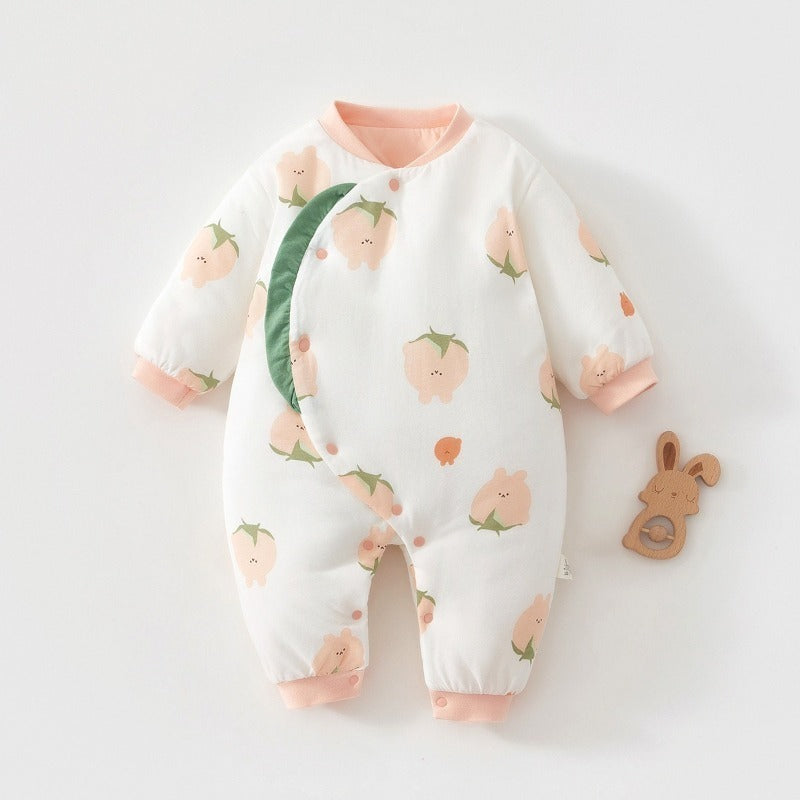 100% Cotton Long Sleeve Snap-Up Quilted Romper - Yellow Bunny