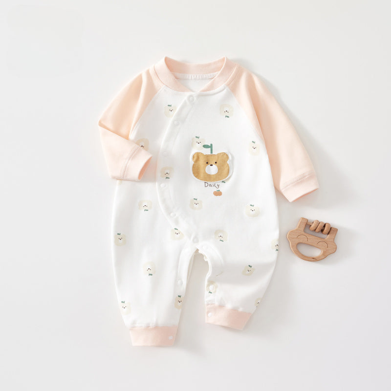 100% Cotton Long Sleeve Romper - Apple Bear