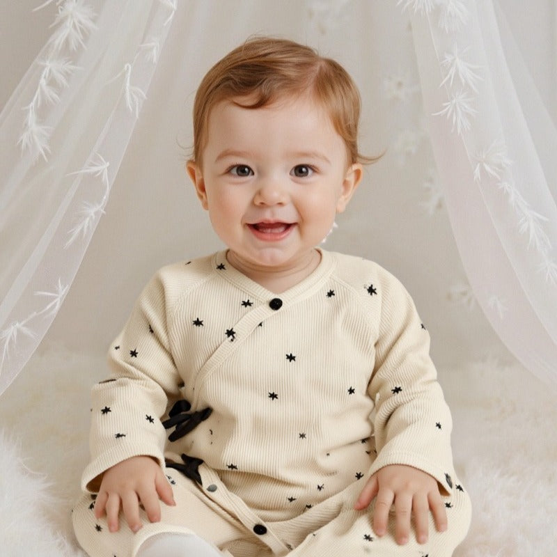 Cotton Long Sleeve Rompers and Bodysuits - Beige Star