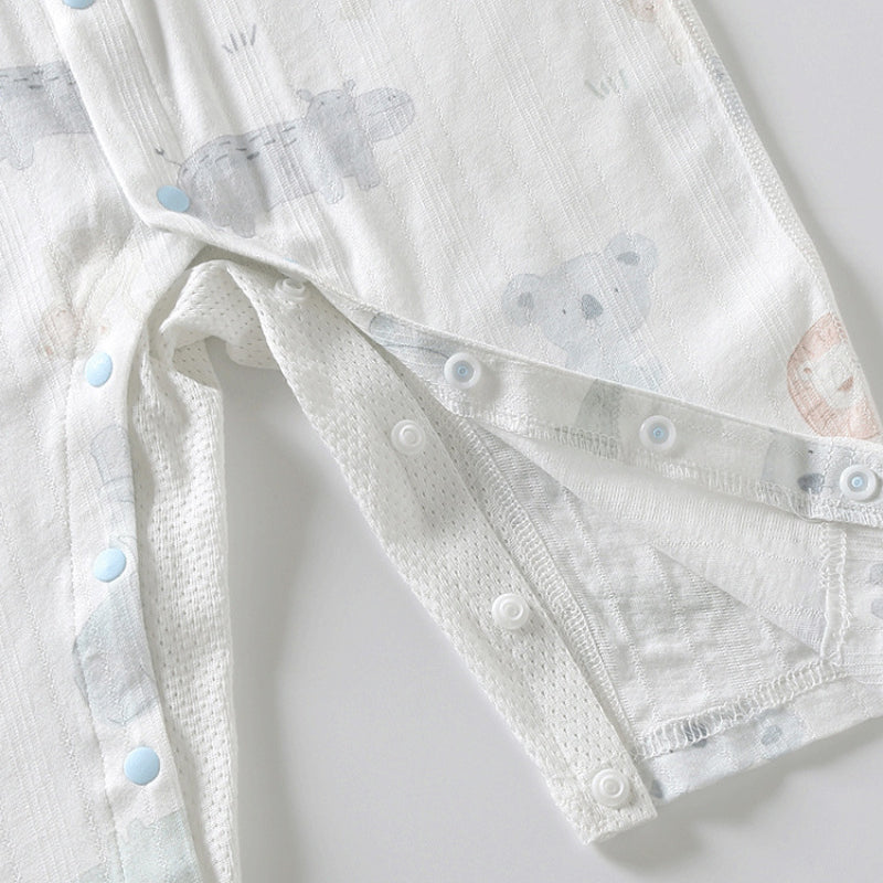100% Cotton Long Sleeve Snap-Up Romper - Zebra & Bunny