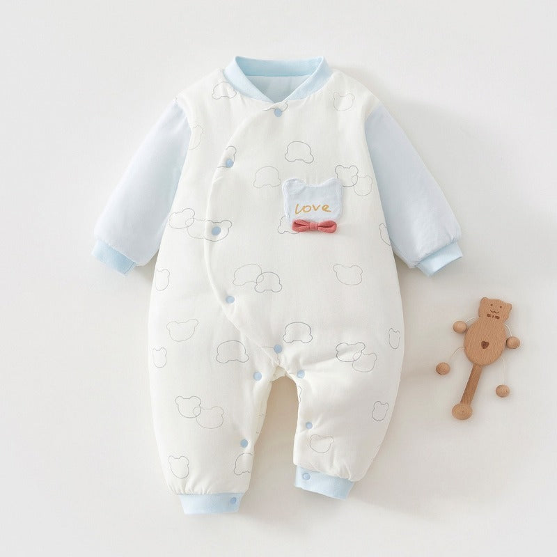 100% Cotton Long Sleeve Snap-Up Quilted Romper - Yellow Bunny