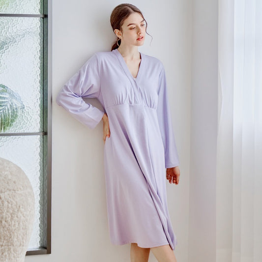 Cotton Snap-Up Maternity & Nursing Nightgown - Purple