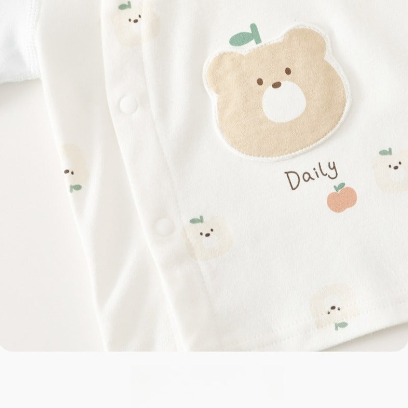 100% Cotton Long Sleeve Snap-Up Top & Pants Set - Brown Bear