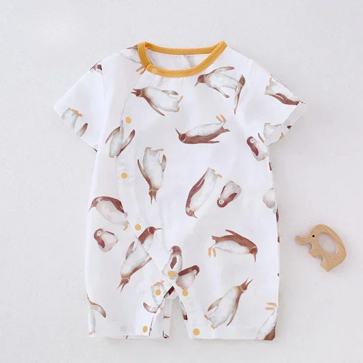 Cotton & Bamboo Muslin Short Sleeve Romper - Panda - Organic Cotton Clubs