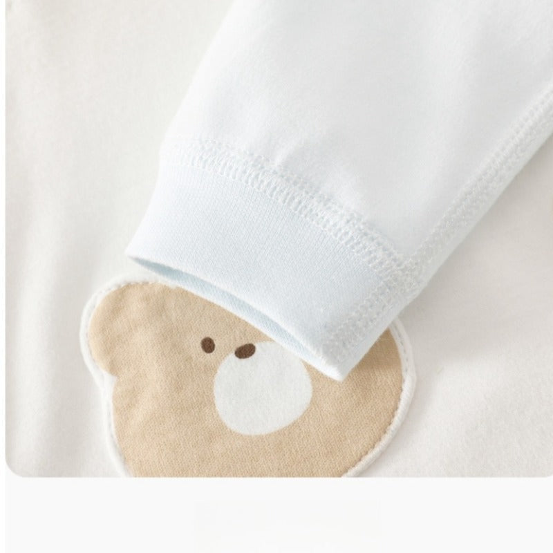 100% Cotton Long Sleeve Snap-Up Top & Pants Set - Brown Bear