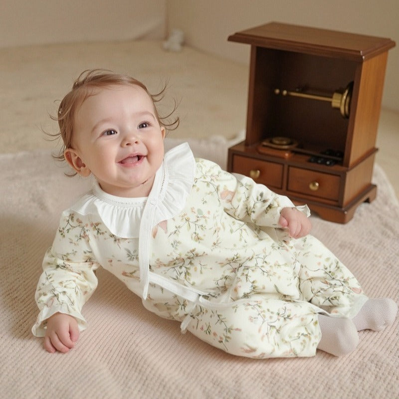 100% Cotton Long Sleeve Rompers & Bodysuit & Outfits- Yellow Spring Leaves