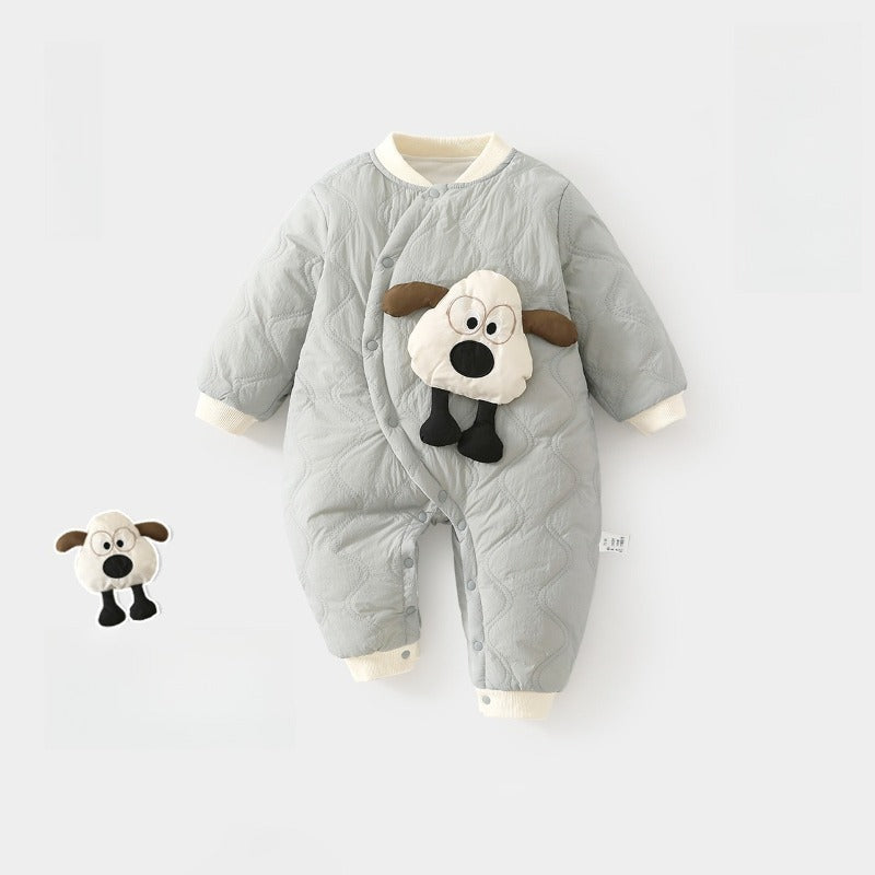 Cotton Long Sleeve Snap-Up Quilted Romper - Pink Bunny