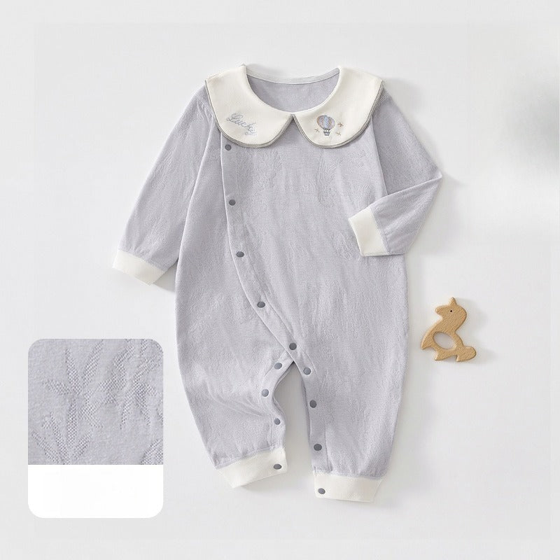 100% Cotton Long Sleeve Snap-Up Romper - Brown Airplane