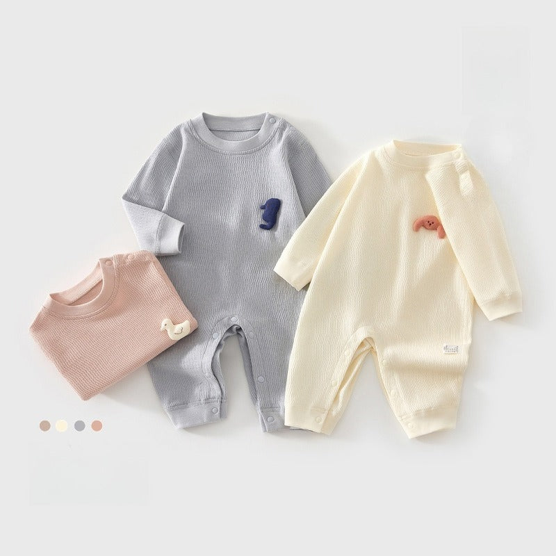 100% Cotton Long Sleeve Snapup Romper - Pink Snapup
