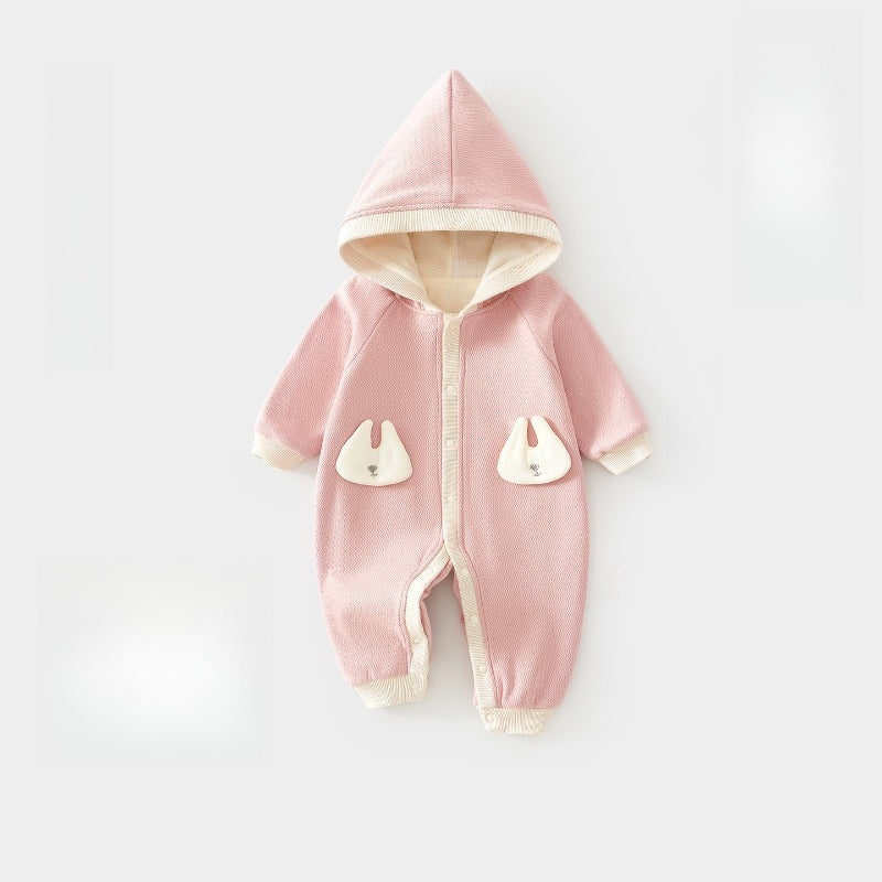 Cotton Quilted Hoodie Snap-Up Romper - Brown Koala