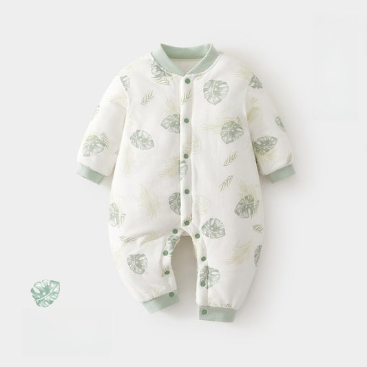 100% Cotton Quilted Long Sleeve Snap-Up Romper - Cat with Lemon