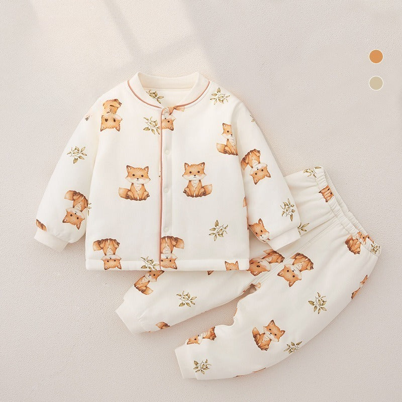 100% Cotton Quilted Long Sleeve Snap-Up Top & Pants Set - Baby Deer