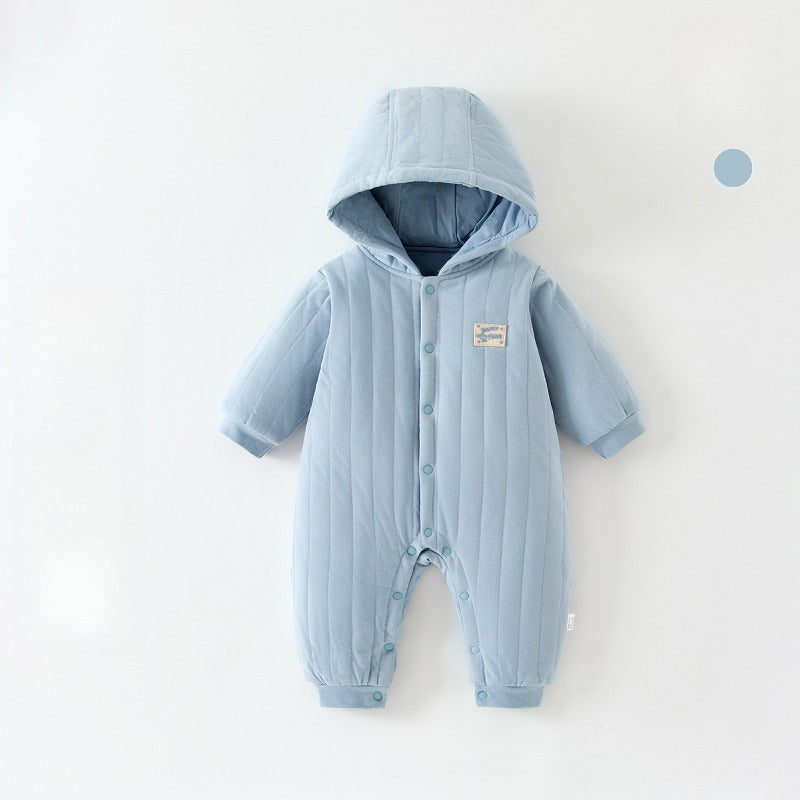 100% Cotton Quilted Hoodie Snap-Up Romper - Yellow