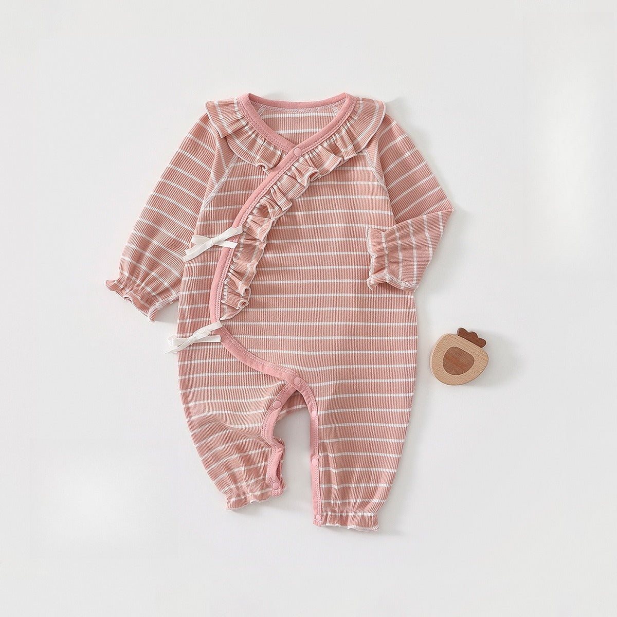 100% Cotton Long-Sleeve Kimono Romper - Brown